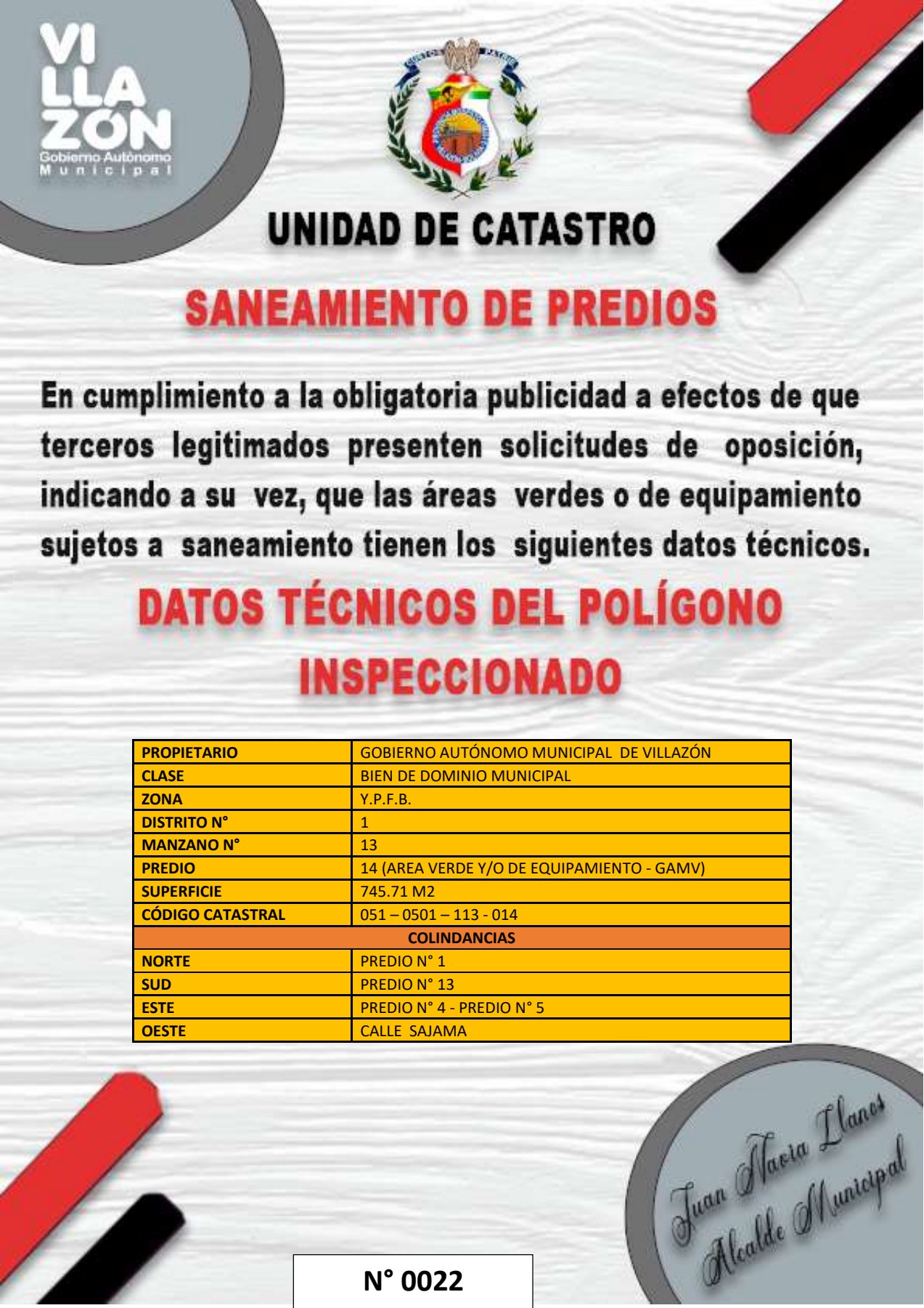 (22) SANEAMIENTO DE PREDIO, ZONA Y.P.F.B. MANZANO 13