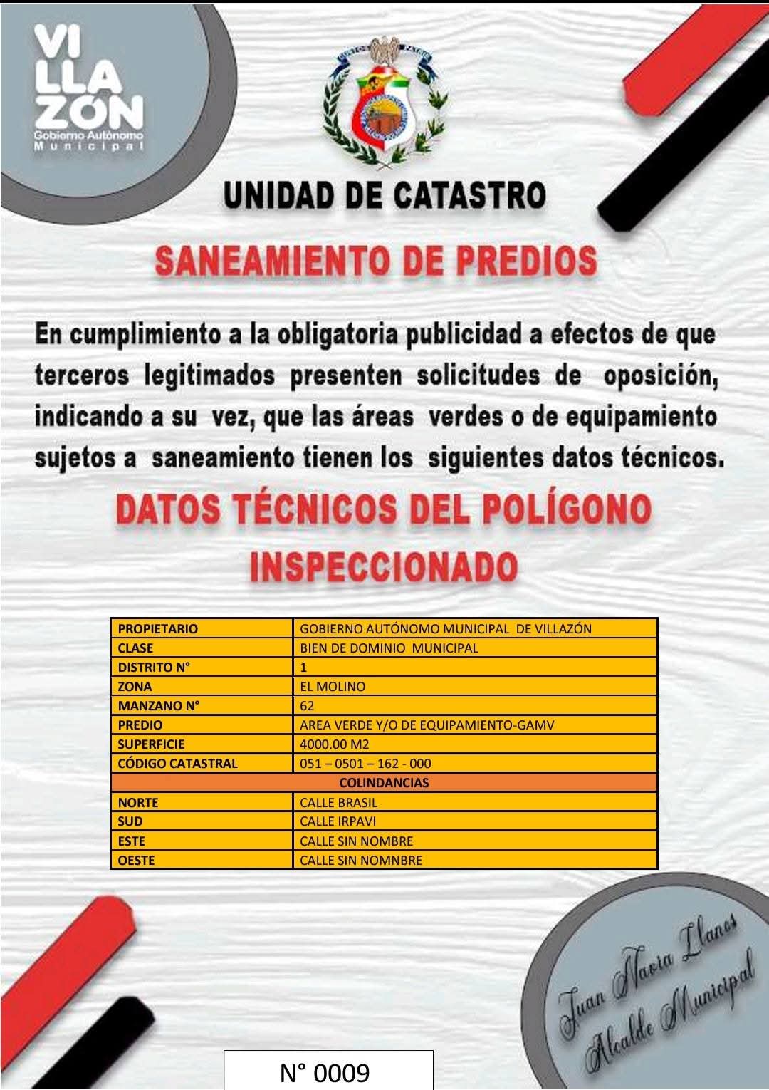 9 ) SANEAMINETO DE  PREDIOS-ZONA EL MOLINO DISTRITO N°1