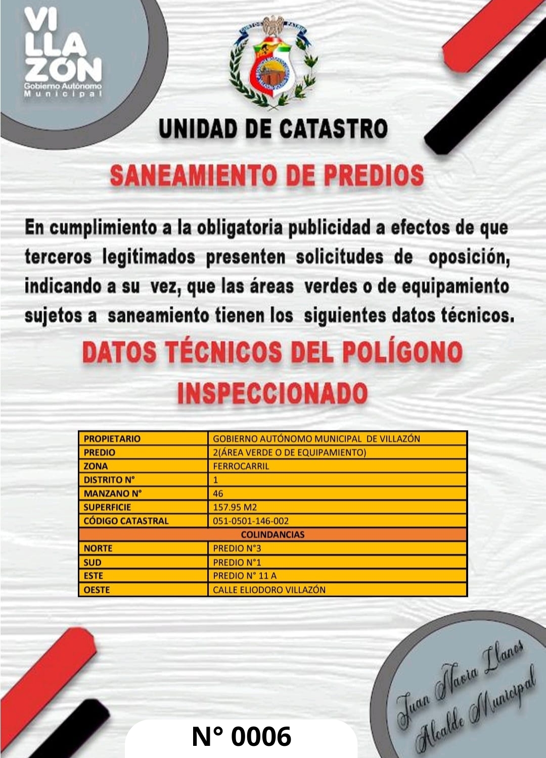 6) SANEAMIENTO DE  PREDIOS-ZONA FERROCARRIL DISTRITO N°1